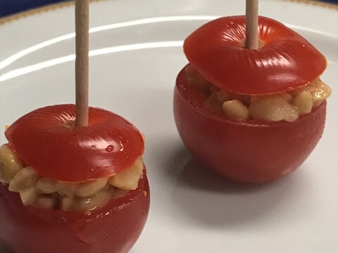 納豆とプチトマトのピンチョス